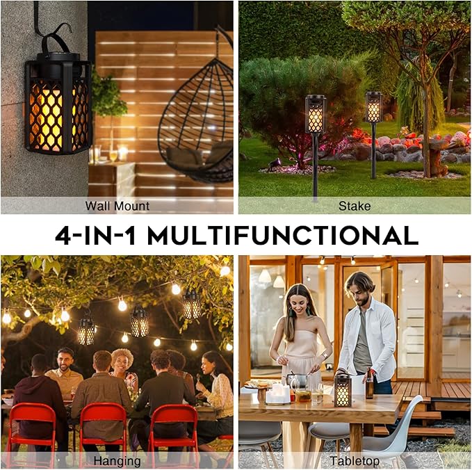 Outdoor Bluetooth Speakers, Led Flame Torch Lantern, Waterproof Wireless Speaker with Wall Mount/Stake/Hook, Camping Patio Accessories, 10W Stereo Sound, BT5.0, Cool Gadgets for Porch Garden Party