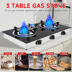Propane Gas Cooktop,3 Burners Gas Stove portable, 0.28"Tempered Glass, Auto Ignition Camping 3 Burner LPG for RV,Apartments,Outdoor