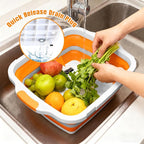 Collapsible BBQ Prep Tub with Cutting Board & Lid, Folding Food Container BPA-Free Heavy-Duty, Dishwasher Safe, Upgraded Drain Hole - for Camping, Grilling Outdoor Cooking (Orange, X-Large)