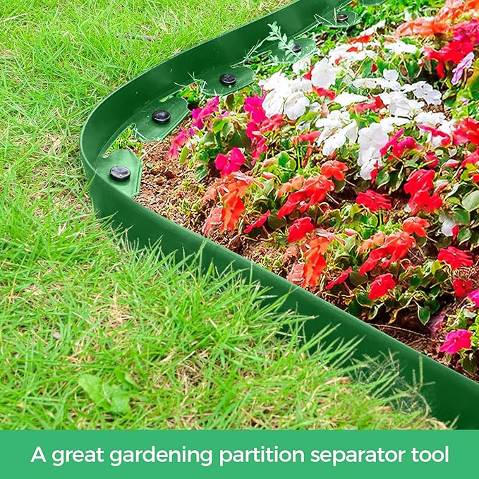 2-Inch x 50 FT Landscape Edging Border with 75 Spikes, Garden Edging Border Lawn Edging Border, Plastic Edging Border Flexible for Garden Flower Beds Lawn Yard Paver Pathway (Green)