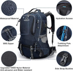 G4Free 50L Hiking Backpack Waterproof Daypack Outdoor Camping Climbing Backpack with Rain Cover for Men Women(Dark Blue)