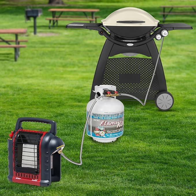 Stanbroil 5 Feet Stainless Braided Propane 2 Way Splitter Adapter Hose with Shut Off Valve Perfect for Camping, Heater, Grill, Stove