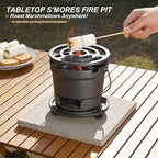 2-in-1 Hibachi Grill & S'mores Maker, 100% Pre-Seasoned Cast Iron, 6.5" Mini Small Portable Charcoal BBQ Grill for Outdoor Camping - 2 Heights, Draft Door