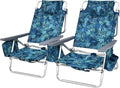 Tangkula Set of 2 Backpack Beach Chair, 5-Position Lay Flat Beach Chairs with Cooler Bag, 2 Cup Holders, Towel Bar, Lightweight Folding Beach Chair with Backpack Straps