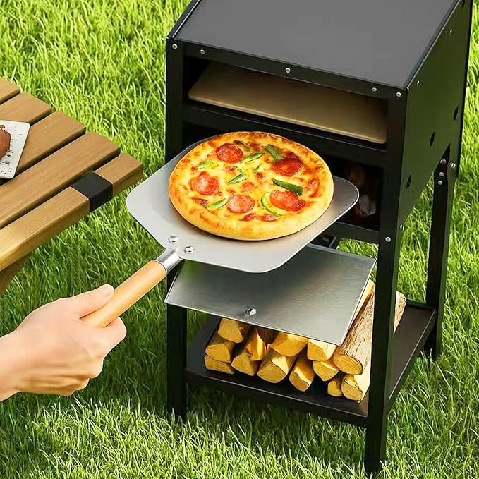 Happygrill 12” Pizza Oven Outdoor, Wood-Fired Pizza Stove with Ash Tray & Wood Storage, Pizza Stone, Pizza Peel & Oxford Cloth Cover, Multi-Fuel Pizza Maker for Patio, Backyard, Camping & BBQ