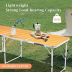 Camping Folding Table with Adjustable Height, 6ft Folding Portable Camping Table, Durable Aluminum Frame, RV Dining Tables, Grill, DJ, BBQ, Dining, Picnic, Cooking, Beach, Garden, Wood Grain Color