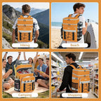 Cooler Backpack, 40 Cans Insulated Lunch Backpack Picnic Backpack for Men&Women, Durable Cooler Bag with 2 Leak Proof Compartments for Picnic, BBQ Camping, Lunch, Beach, Hiking, Orange