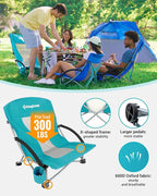 KingCamp Low Beach Chairs, Folding Portable Chair for Adults Lightweight Extra Wide Seat 300lbs Heavy Duty Oversized Backpack, Carry Bag for Camping