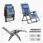 PURPLE LEAF Oversized Outdoor Reclining Chair Set of 2 Patio Zero Gravity Chaise Lounge Folding Chair with Quilted Cushion Adjustable Headrest for Lawn Camping Beach Pool Grey and Navy Blue
