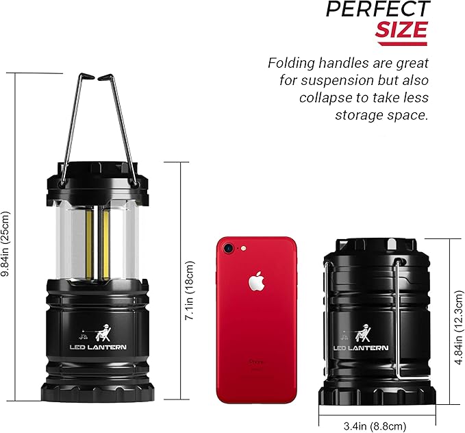 MalloMe LED Camping COB Lantern Flashlights 4 Pack - Super Bright - 240 Lumen Portable Outdoor Lights - AA Batteries Required, Not Included (Black, Collapsible)