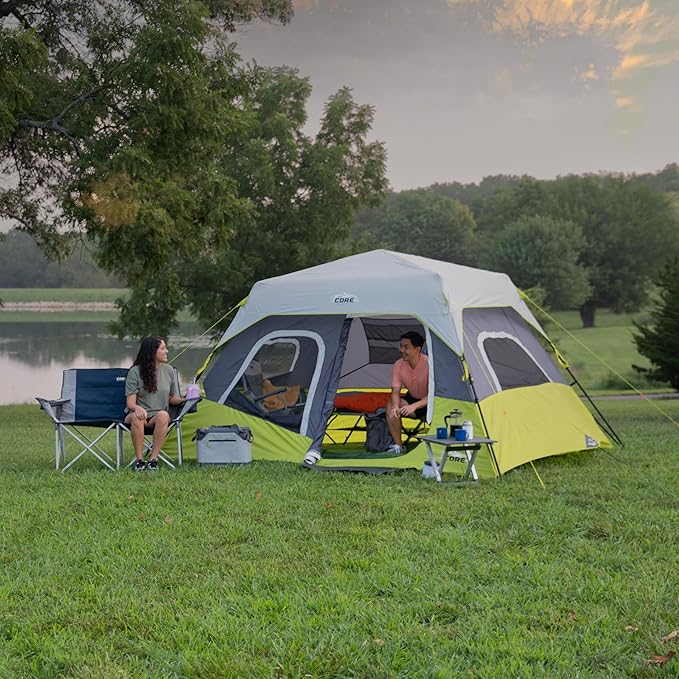 CORE Instant Cabin Tents | 6 Person / 9 Person / 10 Person / 12 Person Family Cabin Multi Room Pop Up Tents Car Camping | Included Storage Pockets for Camping Accessories