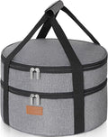 Lifewit Insulated Double Decker Round Casserole Carrier, Portable Pie Carrier Bag for Hot or Cold Food, Fits 12.5" Baking Dish, Thermal Lunch Tote for Potluck Parties, Picnic and Cookouts, Grey