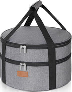 Lifewit Insulated Double Decker Round Casserole Carrier, Portable Pie Carrier Bag for Hot or Cold Food, Fits 12.5" Baking Dish, Thermal Lunch Tote for Potluck Parties, Picnic and Cookouts, Grey