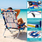 MOPHOTO Oversized Beach Lounge Chair, 5-Position Adjustable Tanning Chair with Face Hole, Heavy Duty Folding Chaise Lounge for Beach, Pool, Patio & Sunbathing