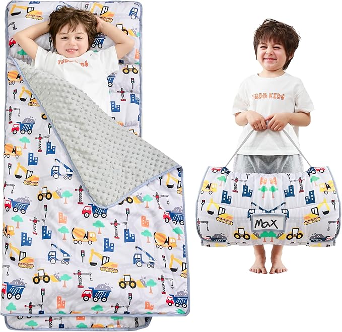 Toddler Nap Mat with Pillow and Blanket, Extra Large Rolled Napping Mats,Slumber Bags for Boys Girls,Kids Sleeping Bag for Daycare, Preschool Travel Camping