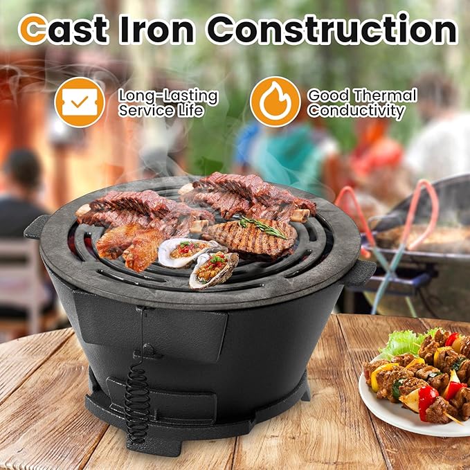 Giantex Cast Iron Hibachi Grill, Portable Japanese BBQ Charcoal Grill with Double-Sided Grate, Air Regulating Door & Fire Gate, Tabletop Camping Grill for Outdoor Cooking, Backyard, Picnic