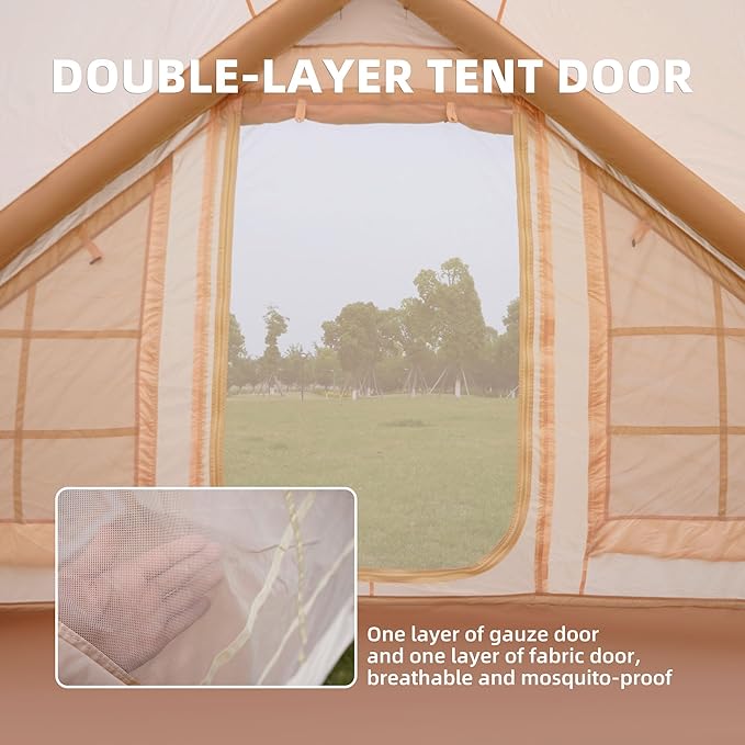KEIKI Oxford Hot Tent for Camping, 2/3/4/6/8 Person Large Inflatable Tents w/Detachable Canopy, 4 Season Waterproof Tent for Hike Backpacking, Stove Jack AC Port, Mesh Doors Windows, Pump, Easy Setup