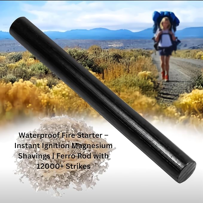 Magnesium Fire Starter Kit with Ferro Rod – Emergency Survival Gear with 12 Bags 99% Pure Magnesium + Waist Bag Waterproof Tin for Camping, Hiking, Bushcraft
