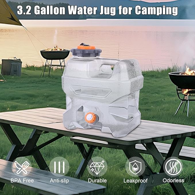 ASIEIT 3.2 Gallon Water Jug with Spigot, Portable Water Tank BPA Free, Leak-Proof Water Containers for Camping Water Storage Containers for Emergency Outdoor Hiking Picnic, Green/Black/Yellow