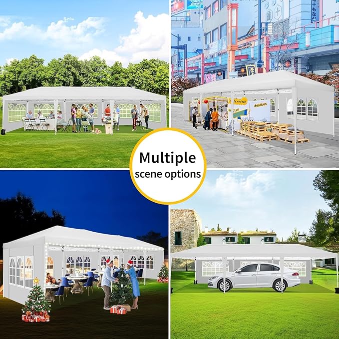 COBIZI 10x30 Pop Up Canopy with 8 Sidewalls for Parties Wedding Backyard, Waterproof Outdoor Commercial Event Shelter with Stakes, Ropes, Sandbags, White