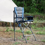 Extra Tall Folding Chairs for Adults 2 Pack, Portable Bar Height Foldable Director Chairs for Camping Outside, Comfortable with High Back and Footrest, Blue