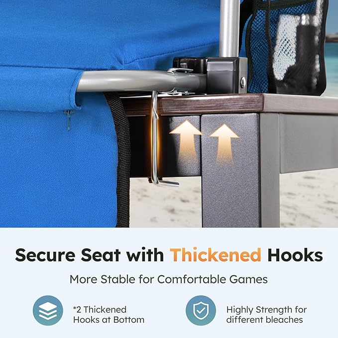 LET'S CAMP Folding Stadium Seat Bleacher Chair with Cup Holder, Mesh Bag and Hide Hooks, Portable Stadium Chair with Back and Cushion
