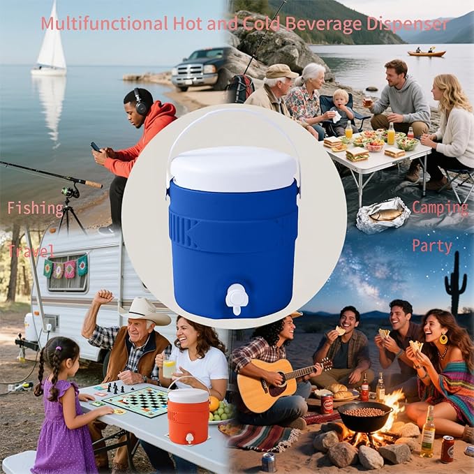 1 Gallon Portable Sports Cooler Water Drink Beverage Dispenser, Insulated Cooler Water Drink Dispenser with Spout Handle, Water Jug Cooler Dispenser for Outdoor Activities Fishing Camping (Orange)