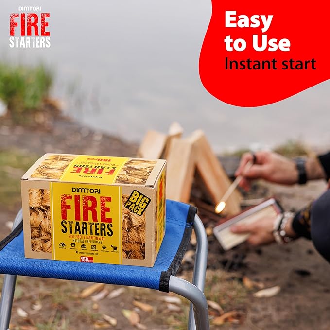 150 pcs Fire Starter - Natural Fire Starters for Campfires, Fire Pit, Pizza Oven, Fireplace, Smoker, BBQ, Pellet Stove & Wood - Fire Starters for Grill, Charcoal Starter