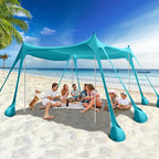 Rhino Valley Beach Tent Shade Canopy UPF50+ Protection, 8 Sandbags, 4 Stability Poles, Outdoor Sun Shelter Umbrella for Sand, Camping, Fishing Essentials
