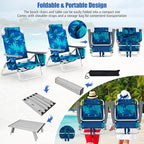 Tangkula Backpack Beach Chair with Table, 5-Position Lay Flat Beach Chairs with Cooler Bag, 2 Cup Holders, Towel Bar, Lightweight Low Folding Beach Chair with Backpack Straps