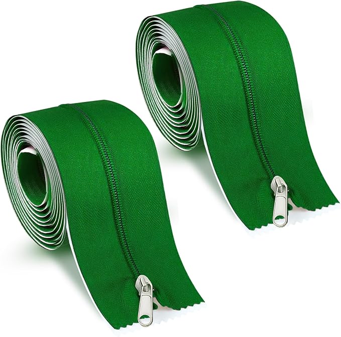 Tigeen 2 Roll Heavy Duty Zipper Door for Dust Barriers 7 ft x 3 Inch Self Adhesive Construction Zipper Door for Greenhouse Tent Accessories (Green)