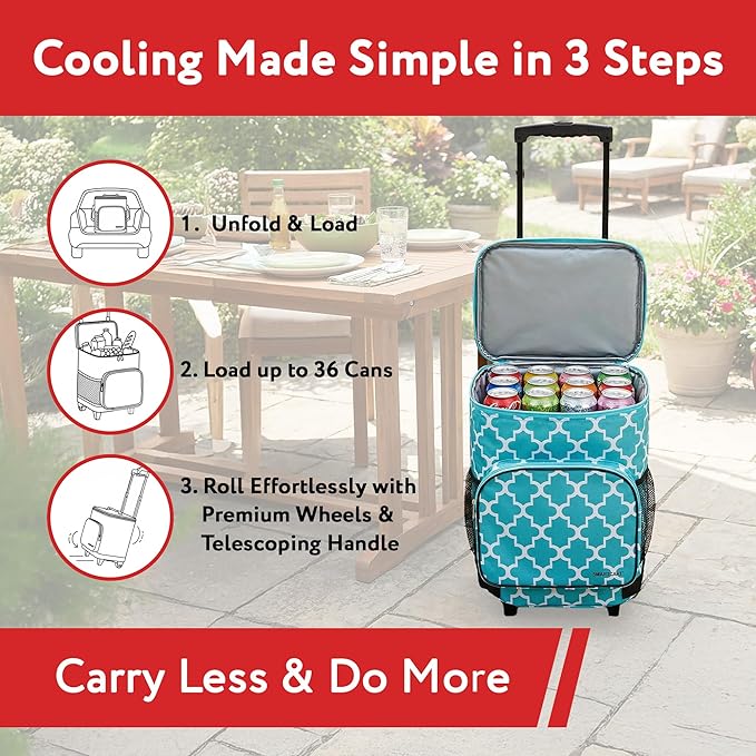 dbest products Ultra Compact Cooler Smart Cart, Moroccan Tile Insulated Collapsible Rolling Tailgate BBQ Beach Summer