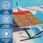 Lazy Daze Hammocks 12FT Quilted Fabric Hammock with Soft Pillow, Double 2 Person Tree Hammock with Spreader Bar for Outside Patio Poolside Backyard Beach, 450 lbs Capacity, Red Leaf