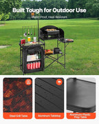 VEVOR Camping Kitchen Table, Outdoor Camp Cooking Table, Aluminum Portable Cook Station with Storage Cupboard, Carrying Bag, Detachable Windscreen, Quick Set-up for BBQ Party Picnic RV Travel, Black