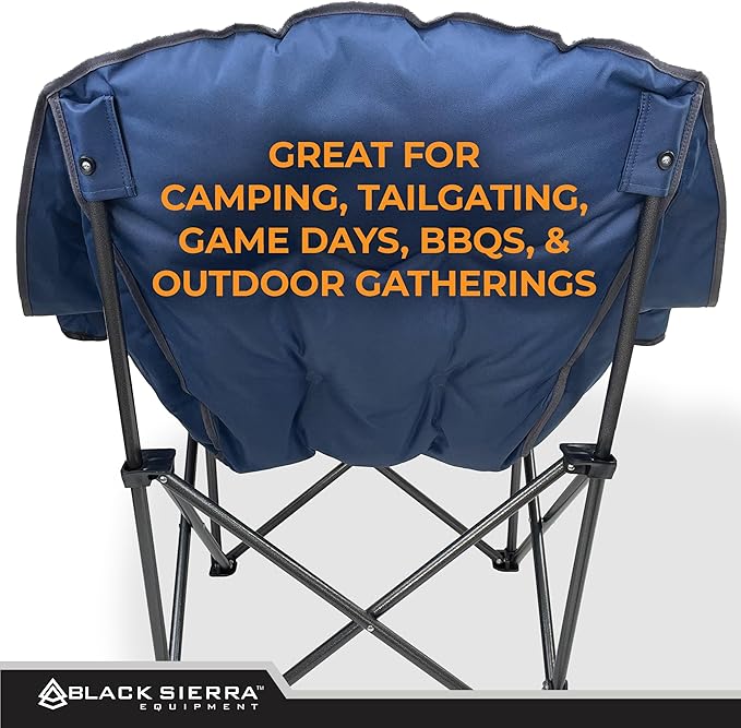 Black Sierra Oversized Camping Chair for Adults – 400 lb Heavy Duty Folding Chair with Cup Holders & Carry Bag