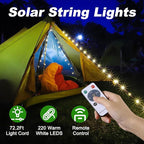 SMY Lighting 4 in 1 Solar Camping String Lights, 72.2Ft Ultra Long String with 220LEDs, Solar Powered and USB Rechargeable Light with Remote Control, Portable Camping Light for Hiking, Decorations