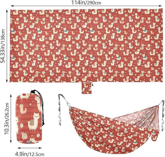 Retro Cute Alpacas Red Hammocks for Camping with Portabl Carry Bag Backyard Hammock for Camping & Hiking Essential
