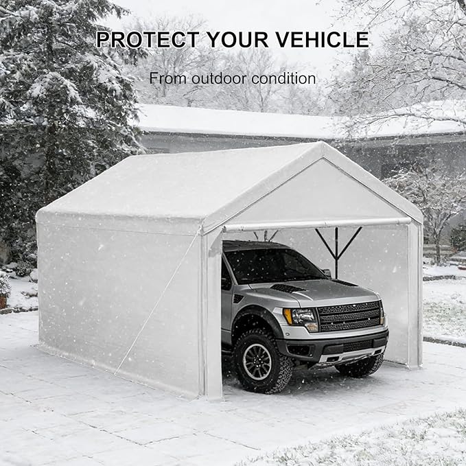 Carport 10x20ft Heavy Duty Canopy,Portable Garage Party Tent,Portable Garage with Removable Sidewalls & Doors All-Season Tarp for Car,Truck,Party White