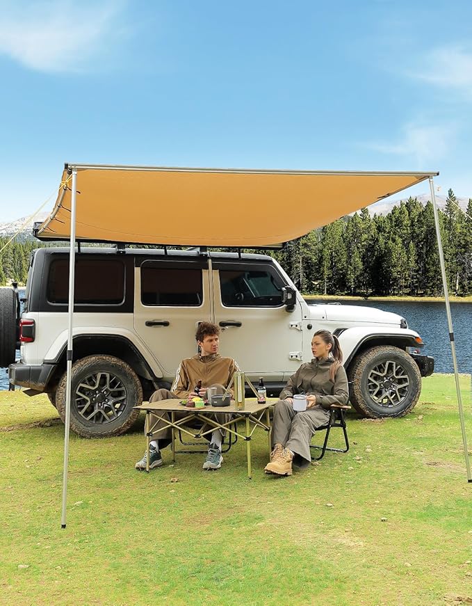 JOYTUTUS Vehicle Awning 8.2'x10' Roof Rack Pull-Out Sun Shade UV50+, Weatherproof 4x4 Side Awning for Camping, Car Sunshade with Adjustable Hardware, Quick Set-up, SUV/Truck/Van/Jeep