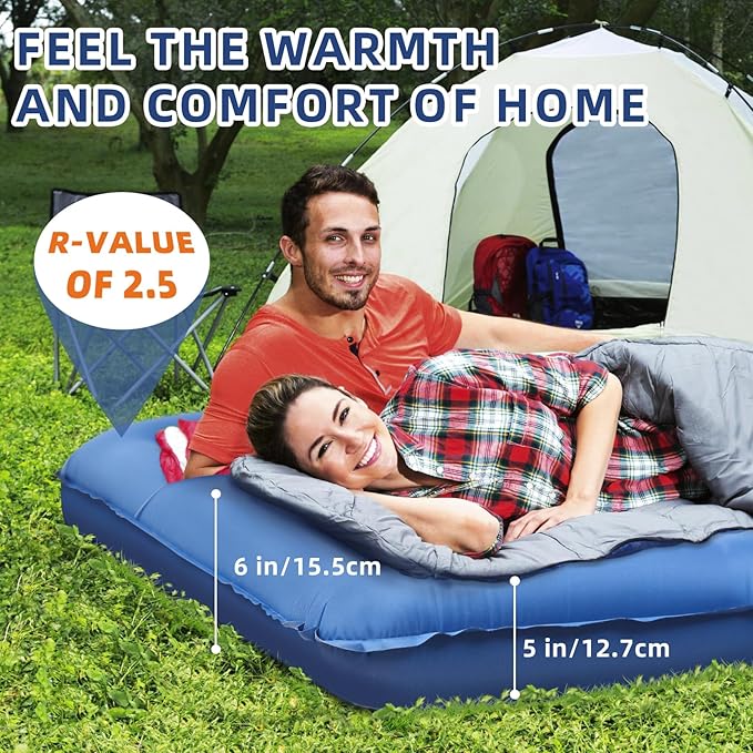 Camping Sleeping Pads，Extra Thick 5 Inch Inflatable Sleeping Mat with Pillow Built-in Pump，Oversized Air Mattress Super Portable for Backpacking Hiking, Tent, Traveling