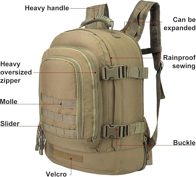 Large Tactical Expandable Backpack 39L-64L Military Bug Out Bag With Waist Strap