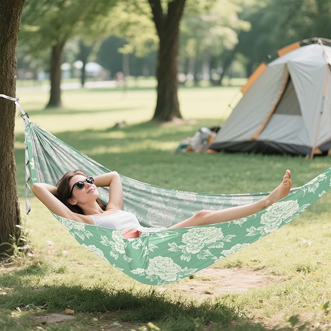 Peony Mint Green Hammocks for Camping Cloth Hammock for Outside Camping Essentials