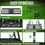GARLLEN Folding Grill Table, 2-Height Adjustable Folding Camping Table with Heat-Resistant Wider Tabletop, Portable Aluminum Outdoor Tables for BBQ, Camping, Picnic, 35" L x 21.65" W, Black