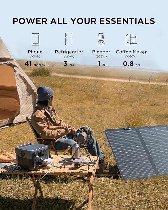 EF ECOFLOW River 2 Max Solar Generator 512Wh Long-Life LiFePO4 Portable Power Station& 160W Solar Panel for Home Backup Power, Camping & RVs 100% Charged in 60m with 3000+ Cycles & Up to 1000W Output