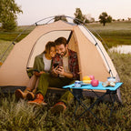 VILLEY Folding Camping Table, Lightweight Portable Beach Table with 2 Cup Holders & Carry Bag for Camping, Beach, Fishing, Travel, and Outdoor Activities (Small)