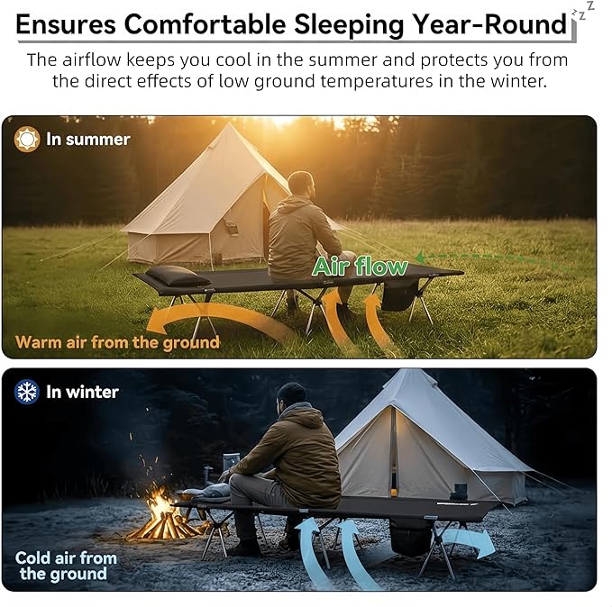 Camping Cot for Adults, Height Adjustable Sleeping Cot, Supports 300 lbs, Lightweight Compact Foldable for Backpacking, Hiking, Travel, Beach, Truck & Office Nap | Flyernature