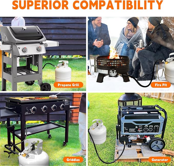 GasSaf 5FT 2 Stage Propane Regulator with Hose, 90 Degrees RV Propane Regulator for Dual Fuel Generator, RV, Camp Stoves, Gas Grills, Heaters - Standard POL Connection Fits 5-100 lb Propane Tanks