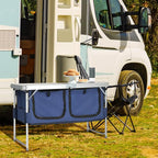 VINGLI 4 Ft Folding Table, Aluminum Camping Table, Picnic Table with Storage, Adjustable Height for Outdoor Beach BBQ Backyards Travel Party (White ＆ Blue)