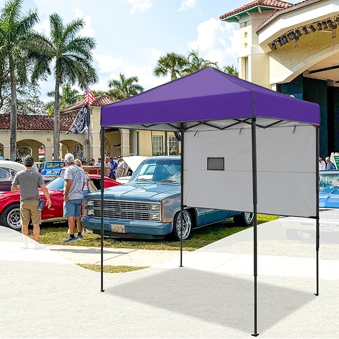 EAGLE PEAK 6x4 Instant Pop Up Canopy Tent with 1 Half Wall Panel, Straight Leg Sun Shelter, Portable Canopy with Carry Bag for Camping, Beach & Sports, Purple