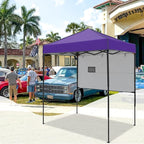 EAGLE PEAK 6x4 Instant Pop Up Canopy Tent with 1 Half Wall Panel, Straight Leg Sun Shelter, Portable Canopy with Carry Bag for Camping, Beach & Sports, Purple
